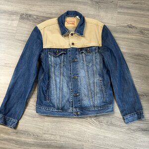 Levi's Jacket Mens Large Blue Denim Trucker Biker Western Contrast Yoke Two Tone